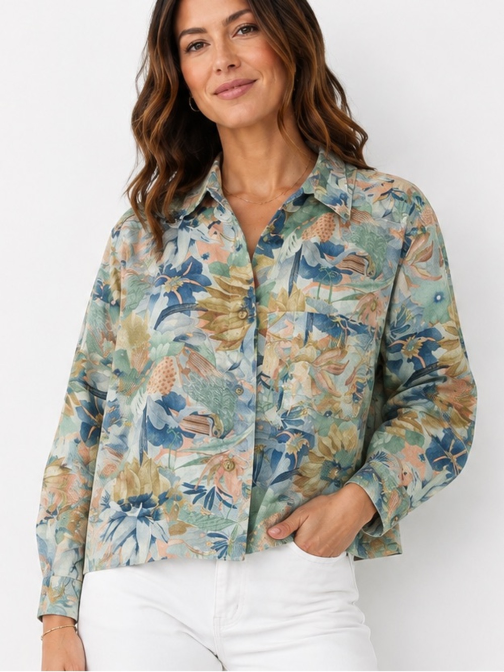 VTG Randy II California Tropical Toucan Bird Print Button Down Shirt Womens XL
